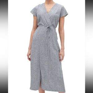 Banana Republic Womens Blue & White Striped Linen Patio Wrap Dress Sz 4 chambray